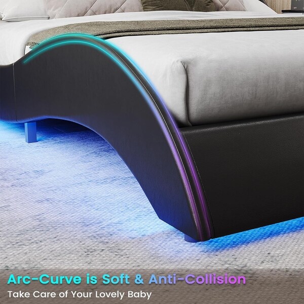 LED Bed Frame Modern Faux Leather Low Profile Platform Bed