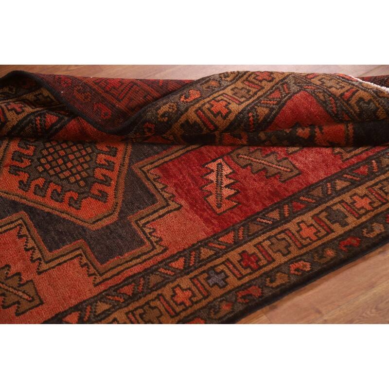 Hamedan Persian Vintage Runner Rug Handmade Wool Carpet - 3'8"x 9'5"