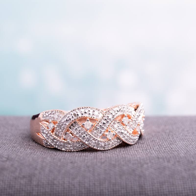 Miadora 1/8ct TDW Diamond Ring Rose Plated Sterling Silver