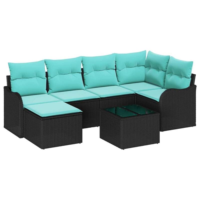 vidaXL 6/7 Garden Sofa Set with Cushions Black/Brown/Grey Poly Rattan - 91.5 x 48.2 x 27.2