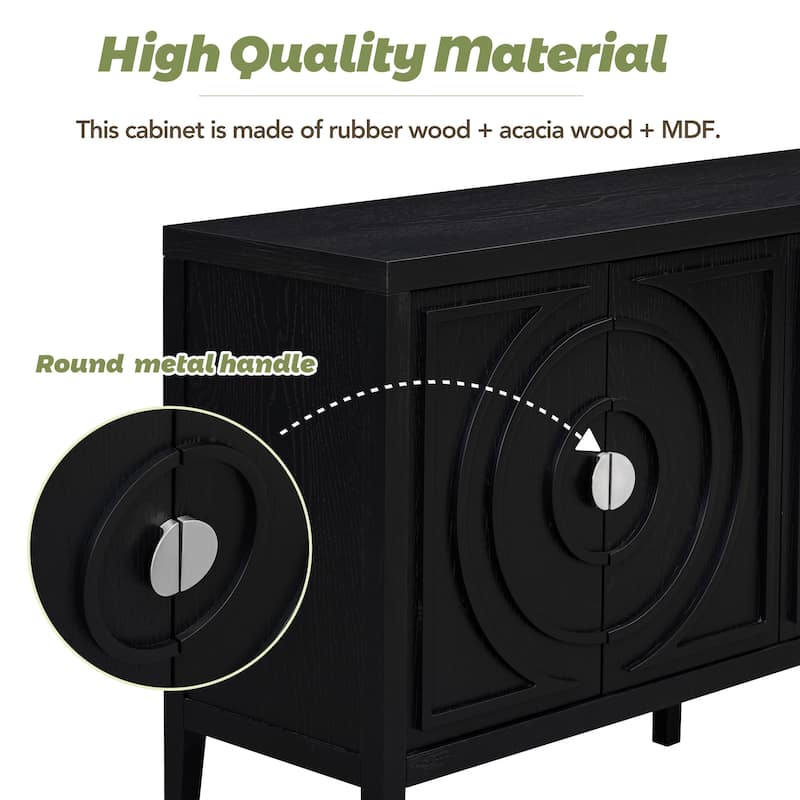 Vintage Distressed Finish Sideboard with Round Metal Handles and Large Storage Capacity