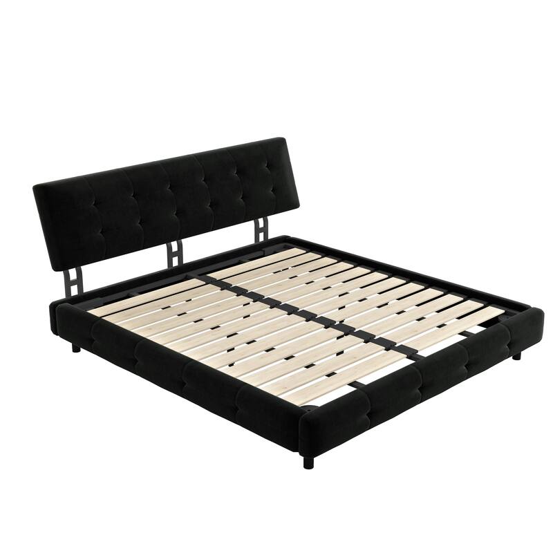 Chenille Upholstered Platform Bed with Tufted Headboard & Footboard, Modern Bed Frame with Metal & Wood Slats for Bedroom