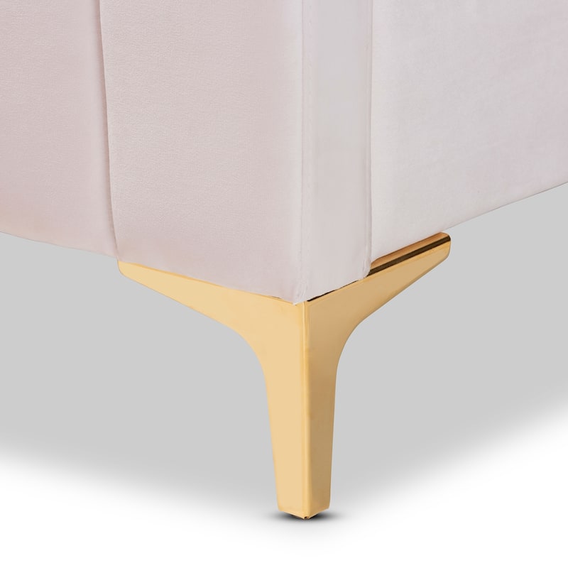 Nami Modern Light Pink Velvet and Gold Platform Bed
