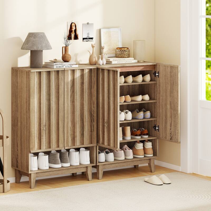 Gymax Shoe Cabinet 6-Tier Shoe Storage Organizer w/2 Fluted Doors 3