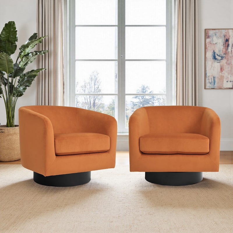 Modern Barrel Swivel Accent Chairs For Living Room - 28" W × 25" D × 26" H - Orange-Set of 2