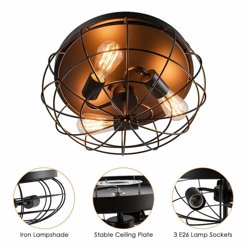 Semi Flush Mount Ceiling Light with Industrial Retro Design - 15.5" x 15.5" x 8" (L x W x H)