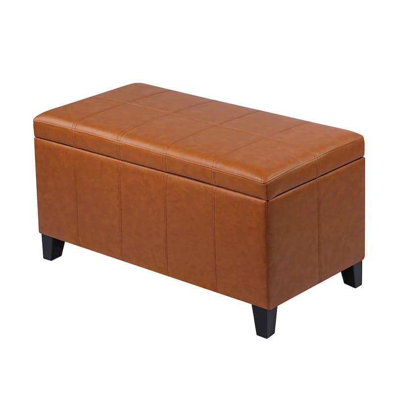 Adeco Rectangular Storage Ottoman Faux Leather Bench Lift-top Footrest