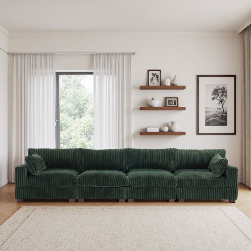 U-shaped Modular Sectional Set Upholstered Sofa Couch - 4-piece/Green
