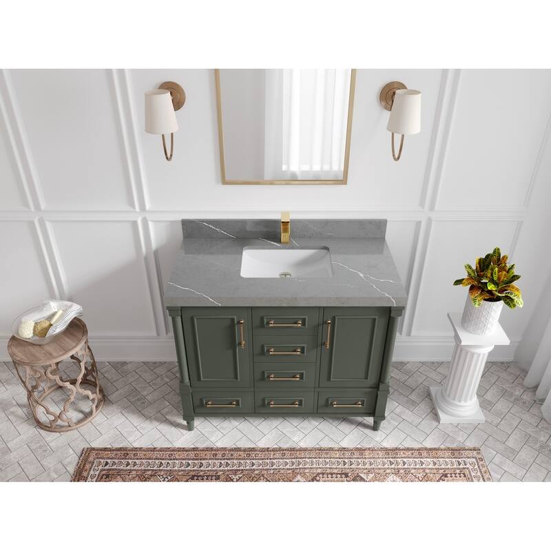 Willow Collections 42 in. W x 22 in. D Aberdeen Single Bowl Sink Bathroom Vanity in Pewter Green with Countertop - 2" Piatra Gray - Pewter Green