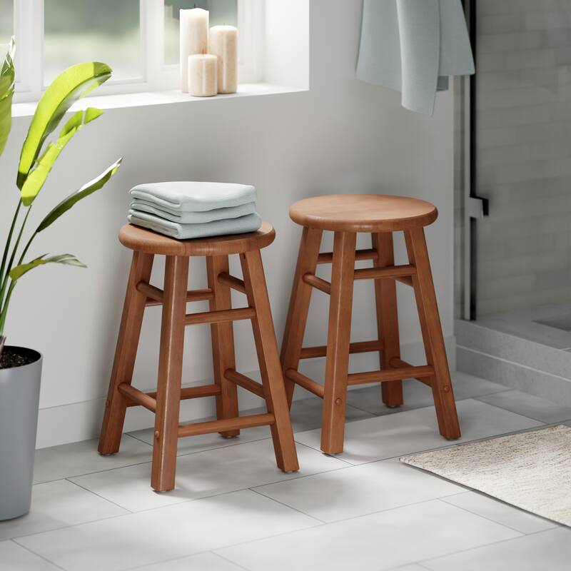 Element 2-Pc Square Legs Dining Stool Set, Teak Finish - N/A