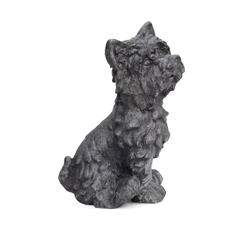 Roomfitters Cricket Dog Cast Stone Garden Statue, 15-Inch Terrier Puppy Sculpture in Lightweight Concrete, Antique Gray