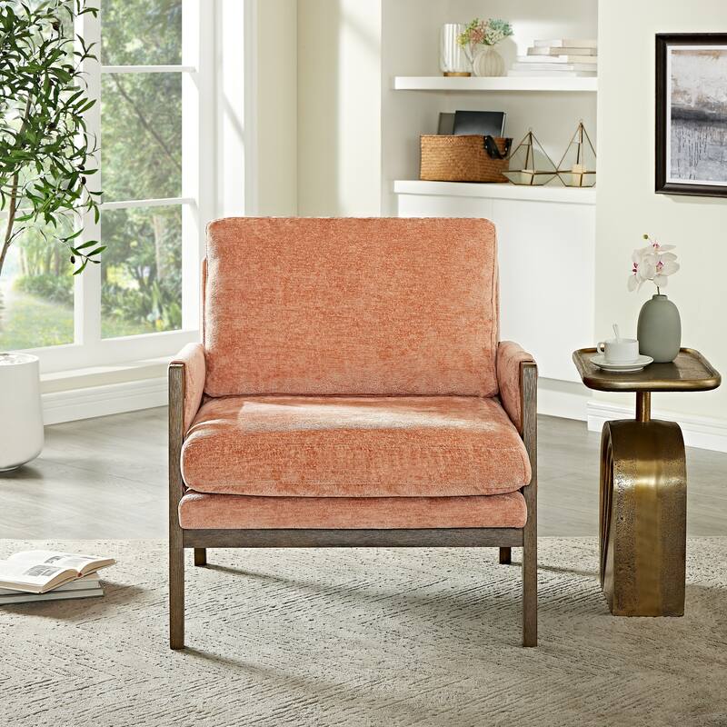 Lounge Chair Upholstered Arm Chair Orange Velvet Dining Chair Side Chair - Orange