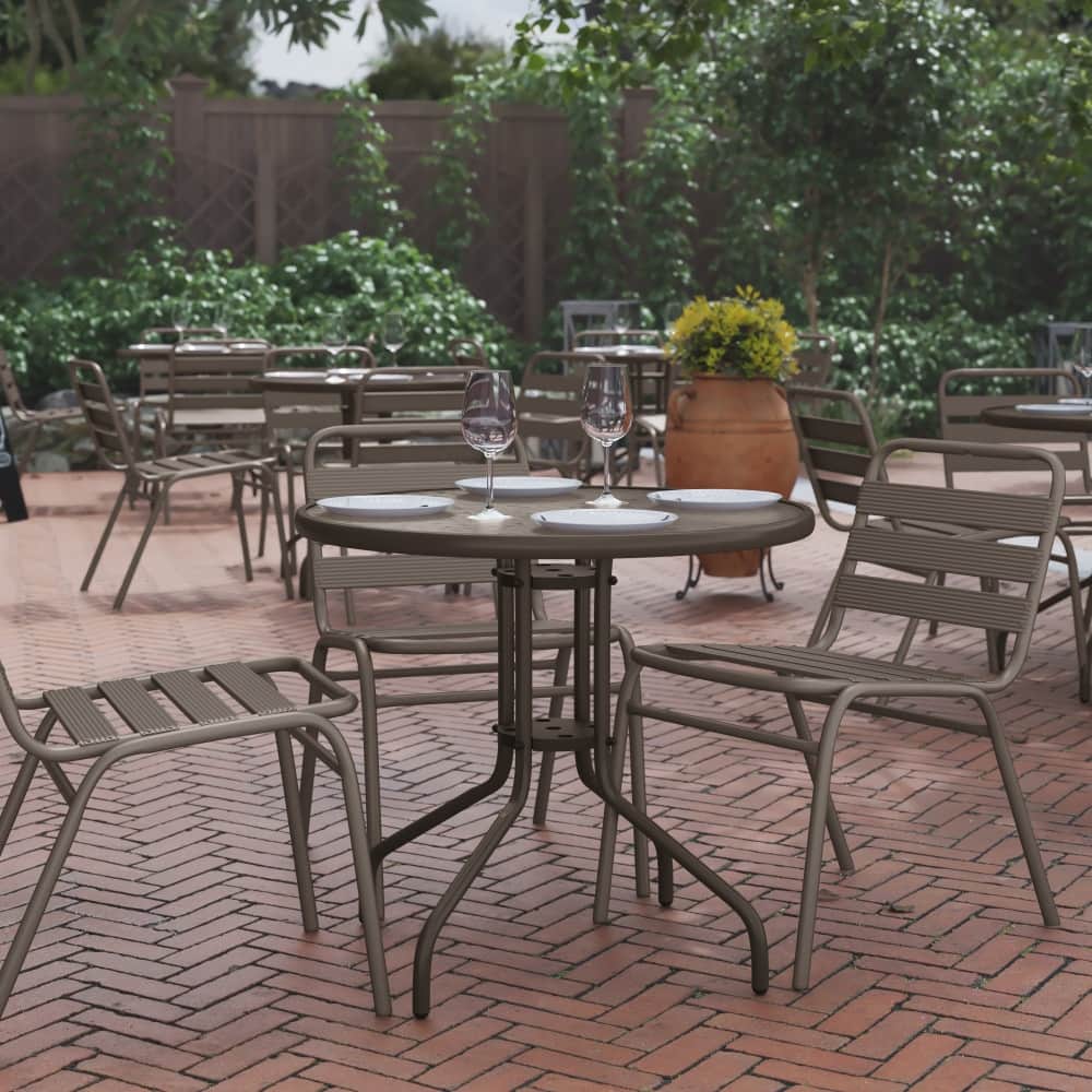 31.5" Round Tempered Glass Metal Table with Smooth Ripple Design Top