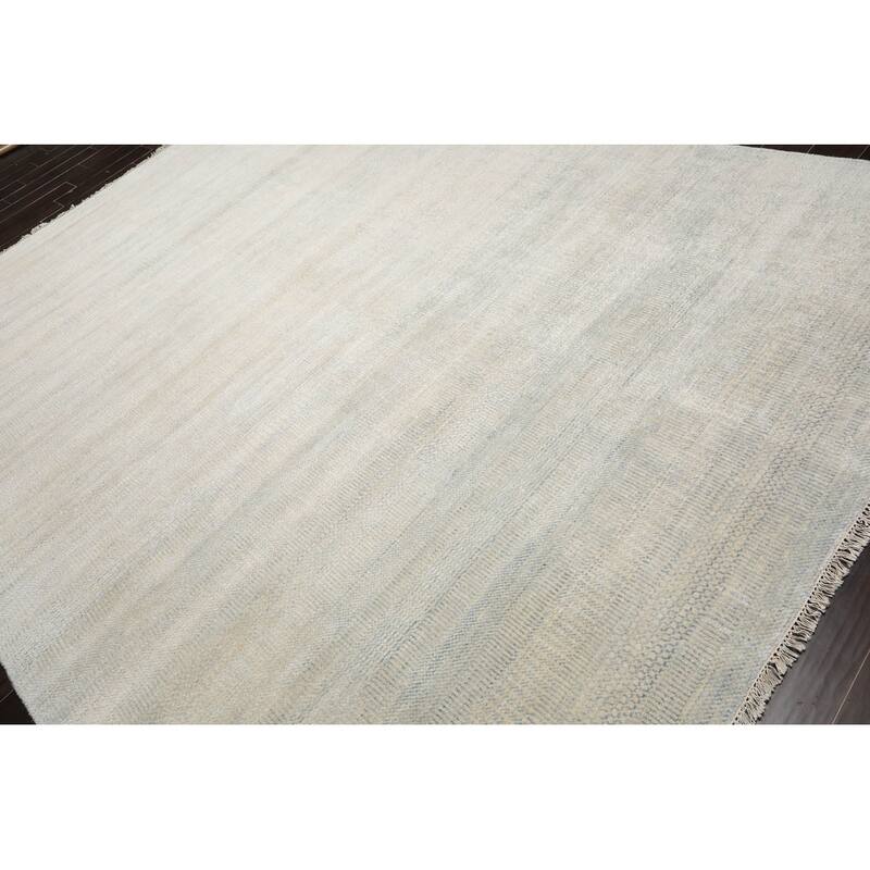 Hand Knotted Beige Persian Wool and Silk Modern Oriental Area Rug