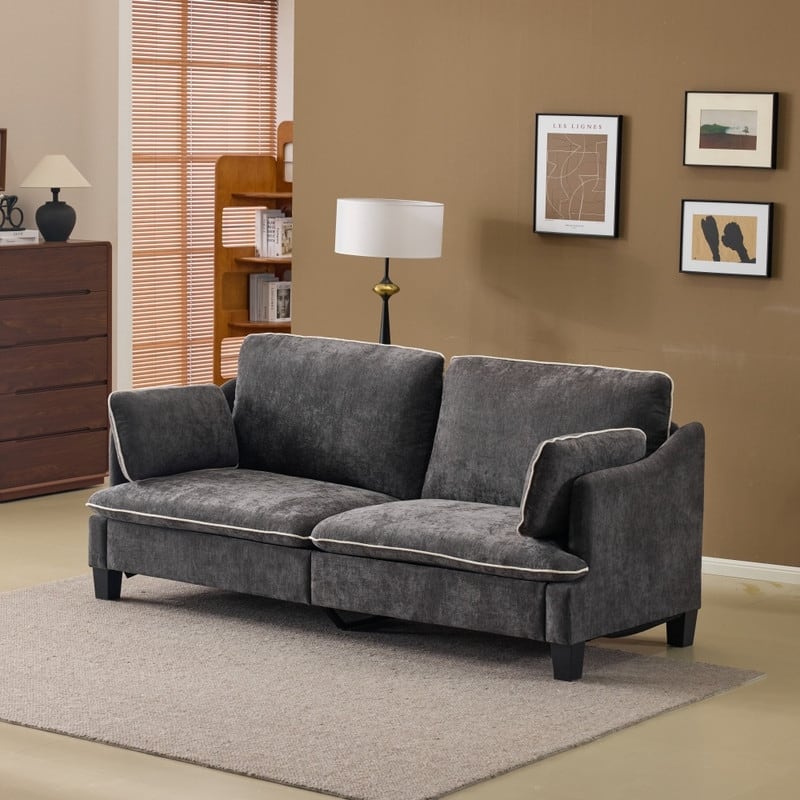 Transitional Loveseat Piped T-Cushions & Linen Blend