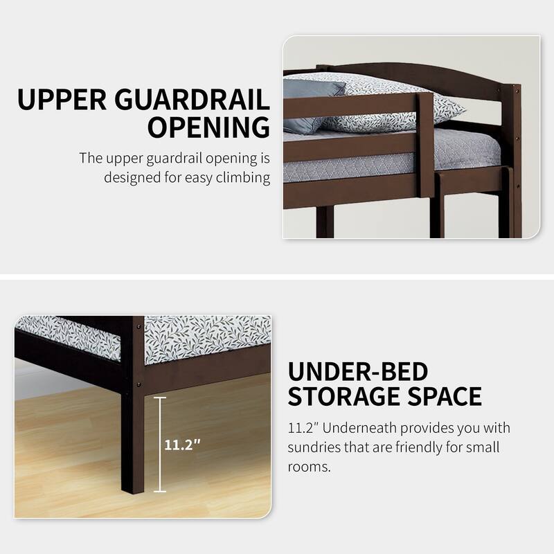 White/Espresso Wood Twin Over Twin Bunk Bed with Staircase