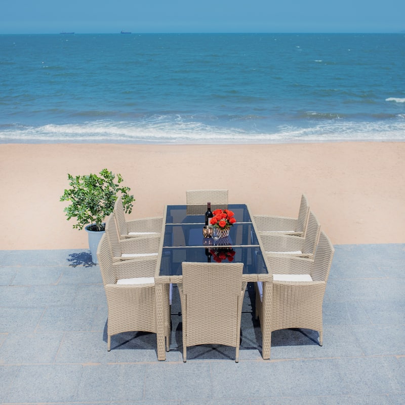 SAFAVIEH Outdoor Lianna 9-Piece Wicker Dining Set - 75Wx35Dx29H