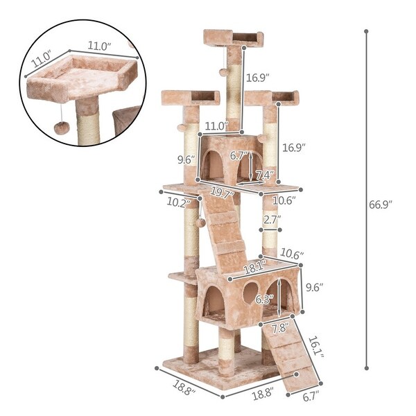 66" Sisal Hemp Cat Tree Tower Condo Furniture Scratch Post Pet House