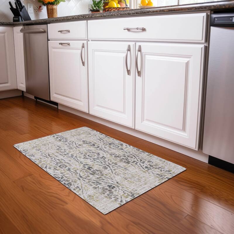 Premium Washable Super Soft Floral Damask Mayfield Rug - Beige - 1'8" x 2'6"