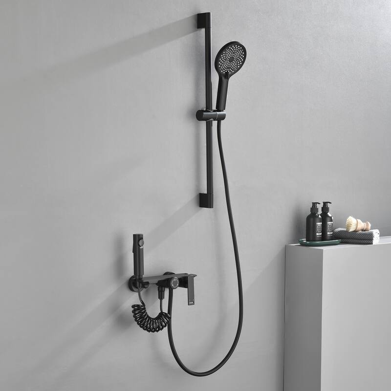 Modern Matte Black Wall Mounted Bathtub Faucet Shower System