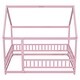 preview thumbnail 8 of 6, Pink Full Size Wooden Floor Bed with House Roof and Guardrails for Kids