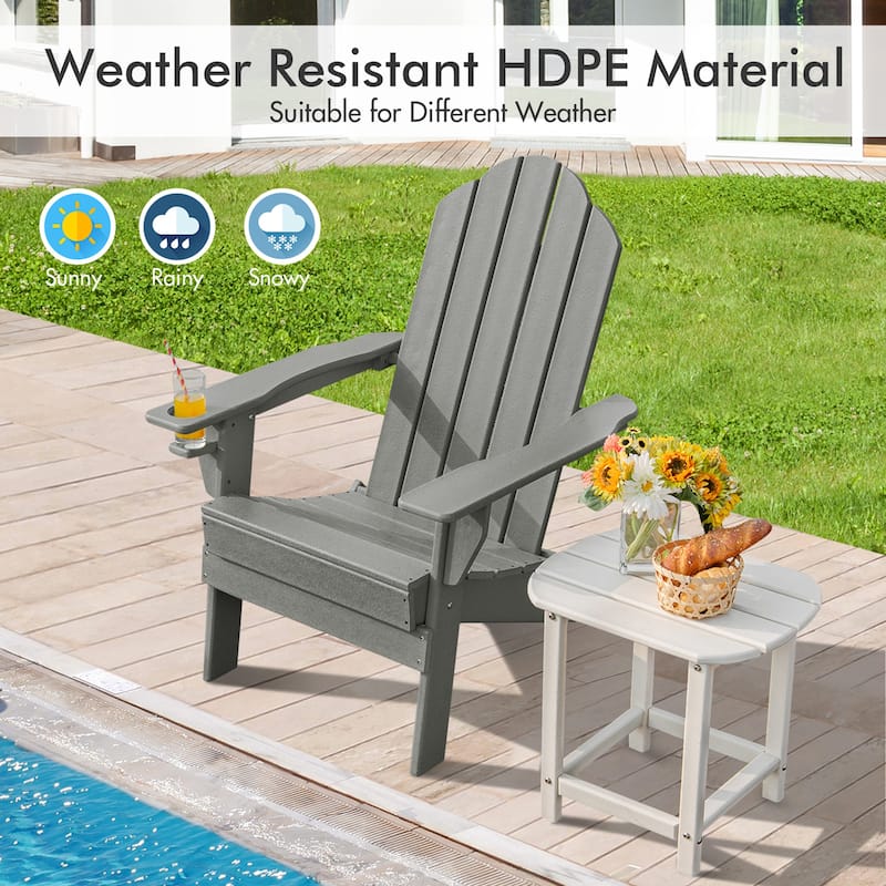 Gymax 2PCS Patio Folding Adirondack Chair Weather Resistant Cup Holder