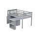 preview thumbnail 17 of 18, Grey Rubber Wood Loft Bed with Storage and Pulling-Out Desk,Twin Size