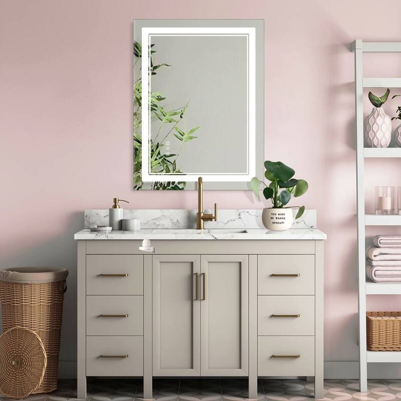 20 in. W x 28 in. H Rectangular Frameless Anti-Fog Wall Mounted Bathroom Vanity Mirror in Silver with LED Light