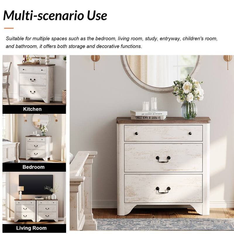 WAMPAT 3 Drawer Dresser for Bedroom, Dresser with Wide Chest, 31.5" White