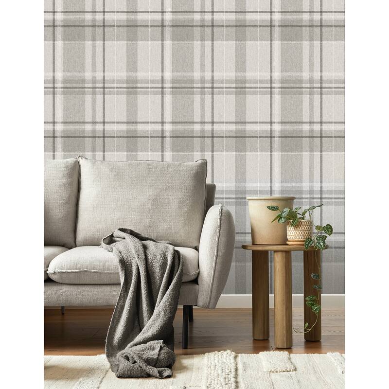 Fine Decor Harris Grey Plaid Chevron Wallpaper