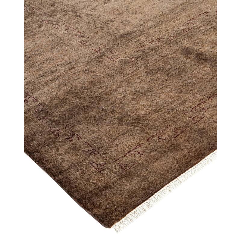 Overton Hand Knotted Wool Vintage Inspired Modern Contemporary Overdyed Brown Area Rug - 9' 1" x 12' 4"