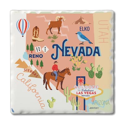 Absorbent Stone Beverage Coasters - Set of 4 - - State Attractions - NV - Multi-53