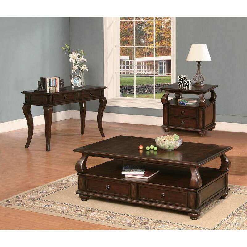 Yaztrie Walnut 4-drawer Coffee Table with Open Shelf