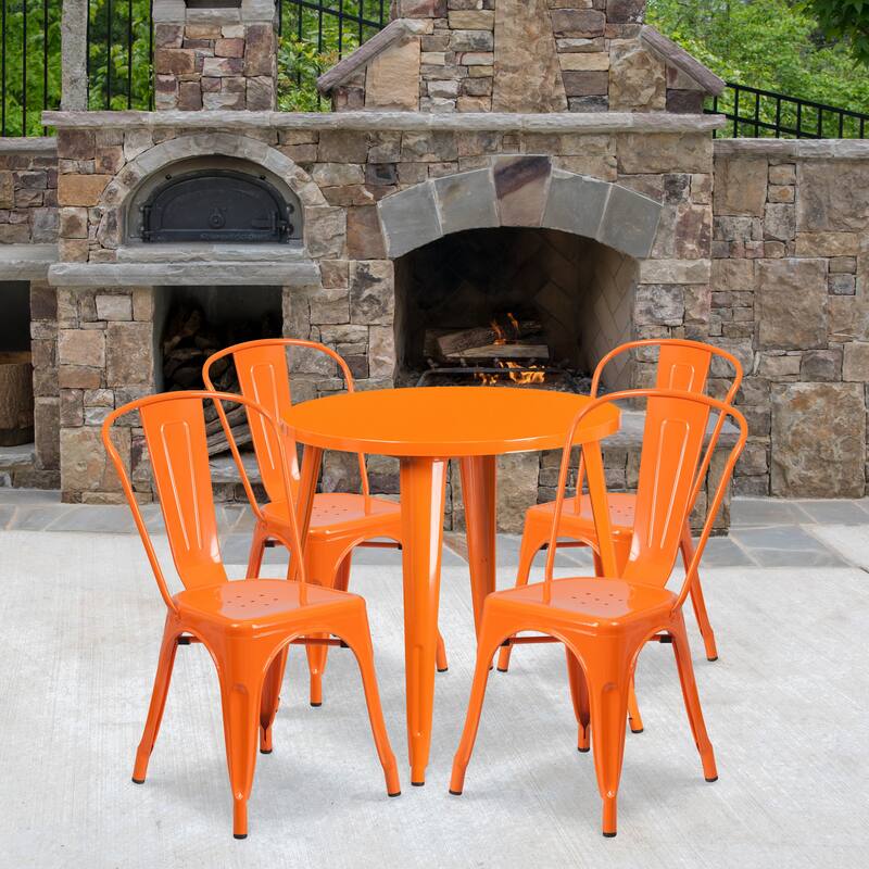 30-inch Round 5-piece Metal Indoor/ Outdoor Dining Set - Orange