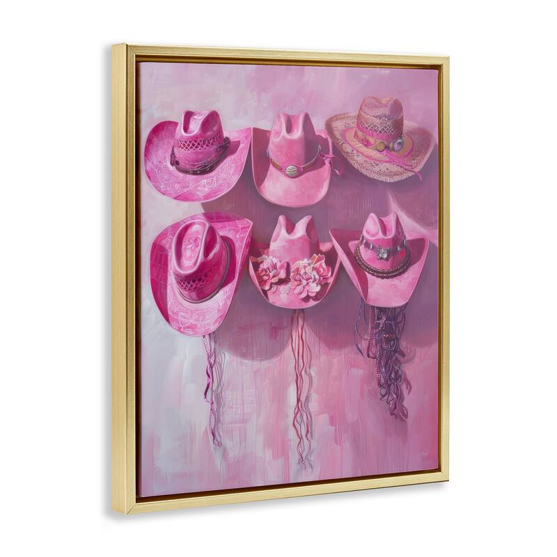 Stupell Hanging Pink Cowgirl Hats Framed Floater Canvas Wall Art Design By LSR Design Studio