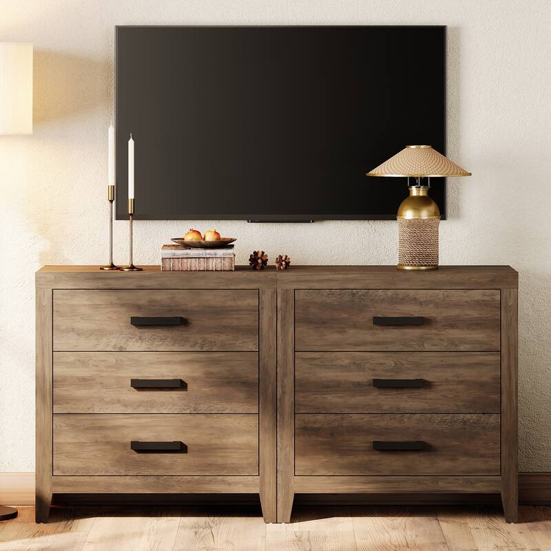 WAMPAT Farmhouse TV Stand, Modern Wood Media Console, Rustic Entertainment Center with Storage for Living Room, Bedroom - Brown - 2 Piece