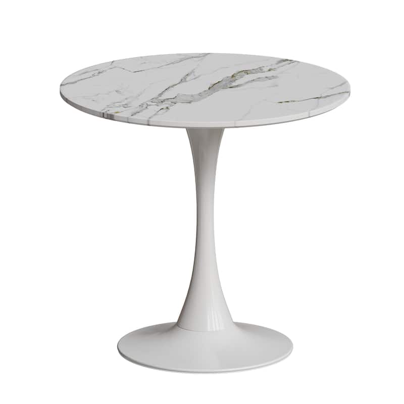 31.4" Round White Tulip Dining Table with Metal Base, 2-3 Seater - White Marble