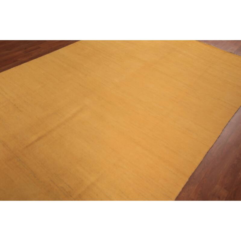 Modern Yellow Gabbeh Area Rug Hand-Knotted Wool Carpet - 6'6" x 9'9"