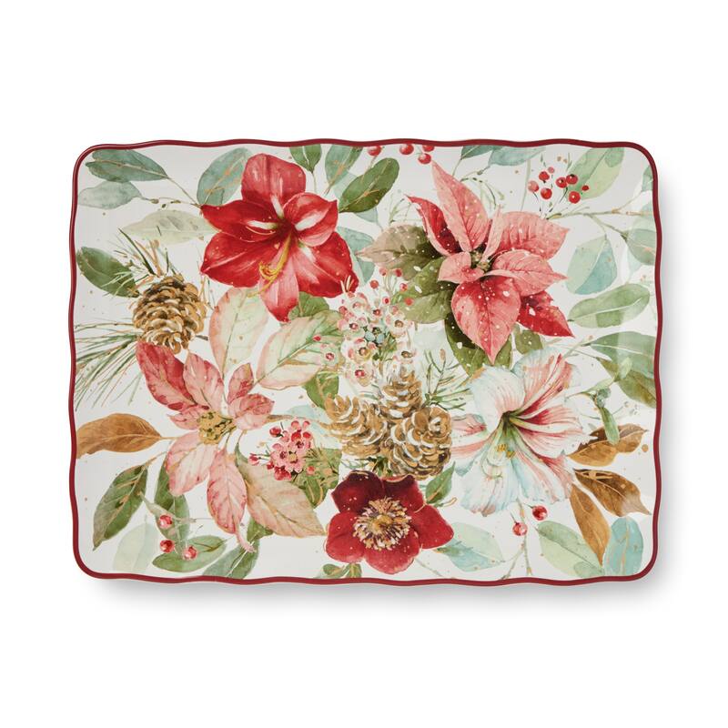 Certifed International Winter Blooms Rectangular Platter 16" x 12" - 16 L x 12 W x 1.25 H