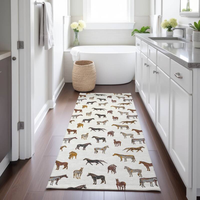 Machine Washable Indoor/ Outdoor Horses Chantille Rug