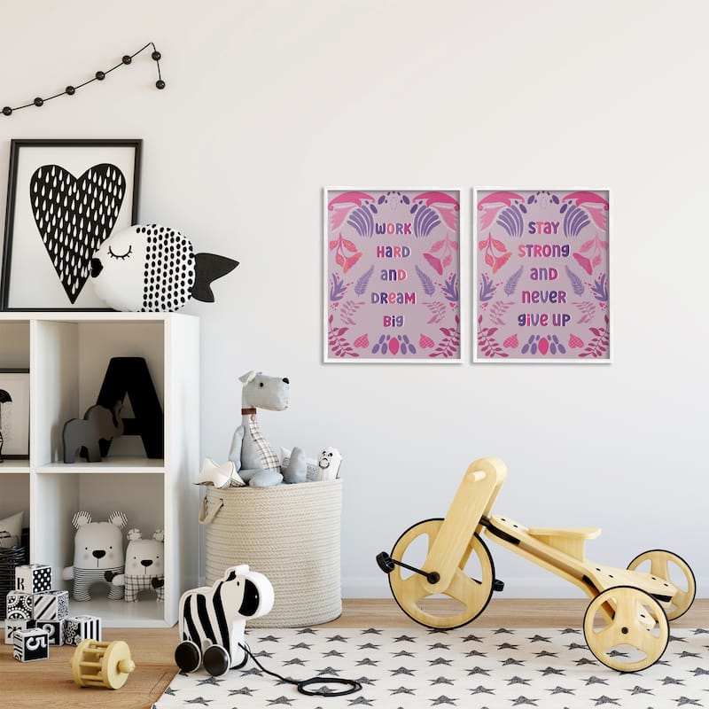 Stupell Purple Motivational Work Hard Framed Giclee Art Design By Julia Fox (Set of 2)