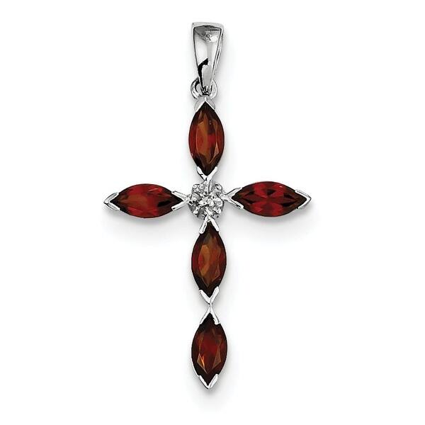 18-Inch Rhodium Plated Necklace with 6mm Garnet Birthstone Beads and Sterling Silver Fleur de Lis Charm. 