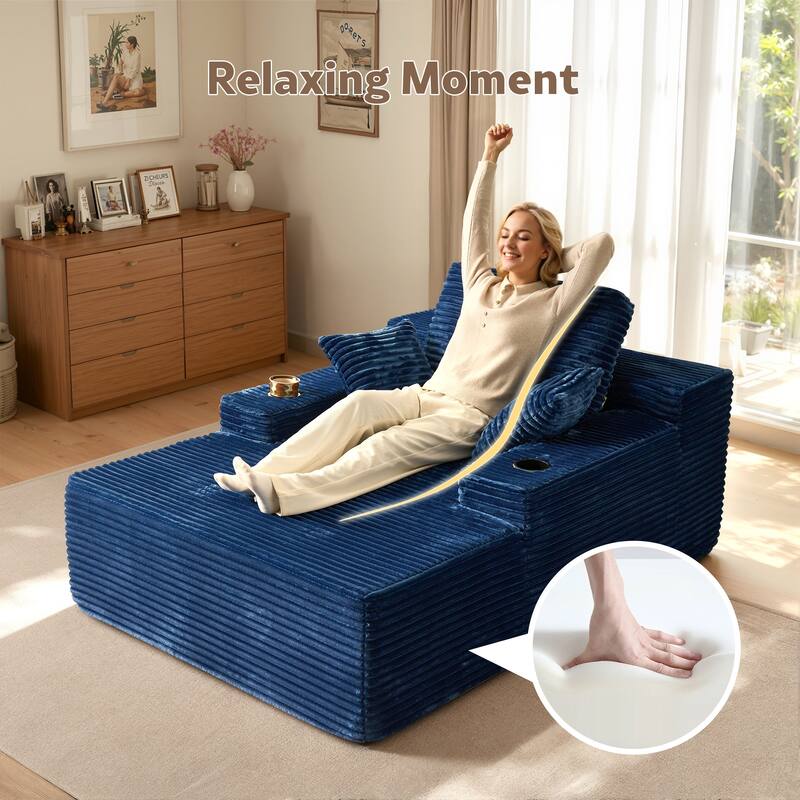 HOOOWOOO Modern Upgraded Fabric Chaise Lounge Sofa Couch with Holder