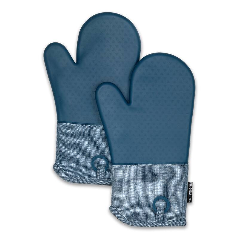 Blue Heat Resistant Thick Soft Quilted Lining Kitchen Oven Glove Mitts With Silicone - 1 pair - 1 pair - Blue