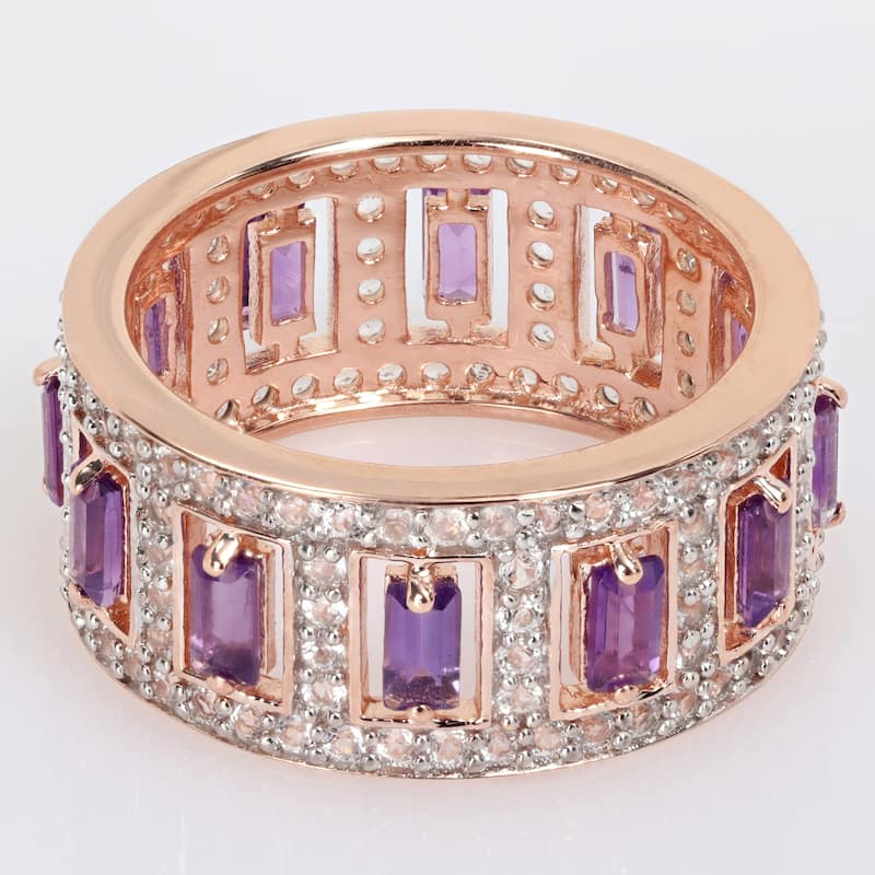 Miadora African Amethyst and White Topaz Eternity Ring in Rose Plated Sterling Silver