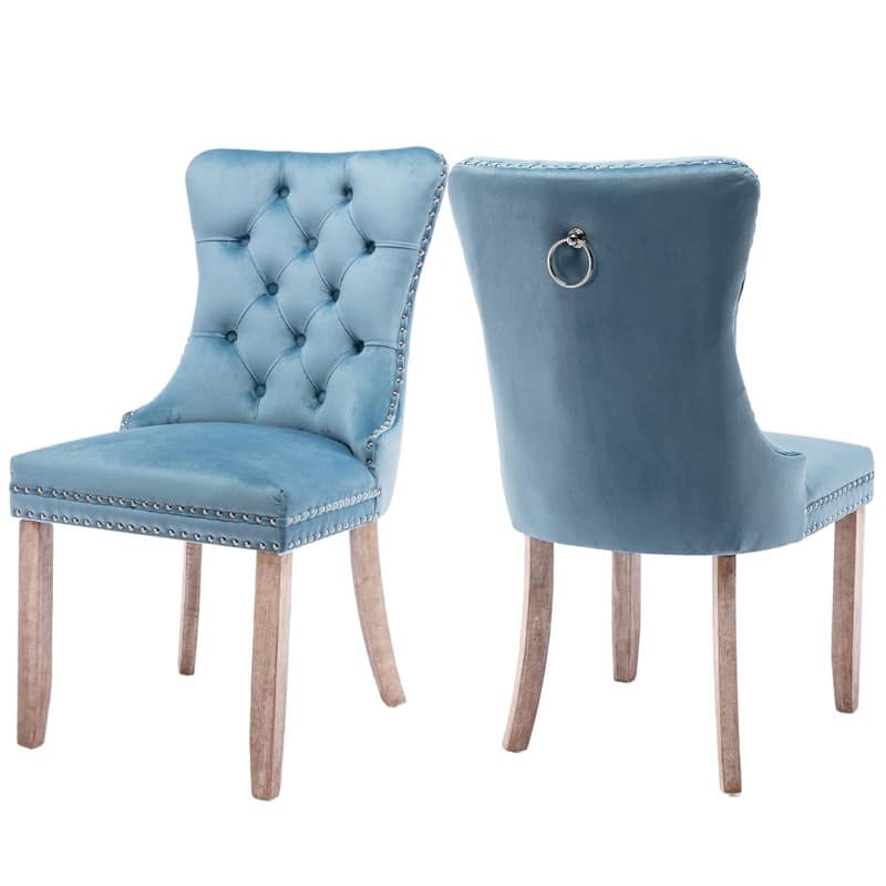 Tufted Naliheads Solid Wood Upholstered Dining Chairs (Set of 2) - LightBlue RubberWoodLegs