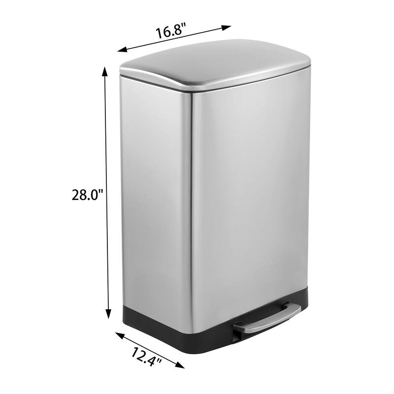Innovaze 13 Gal./50 Liter Stainless Steel Rectangular Step-on Trash Can for Kitchen