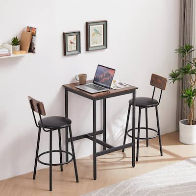 Bar Table Set with 2 Bar Stools - PU Soft Seats with Backrest