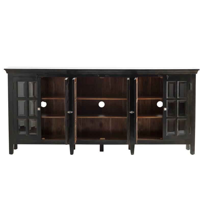 Acacia Wood and Glass Six-Door Living Room Buffet Sideboard - 94x16x42