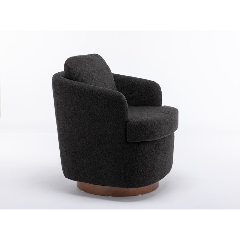 Fabric Swivel Accent Chair With Soild Wood Round Brown Base Leg